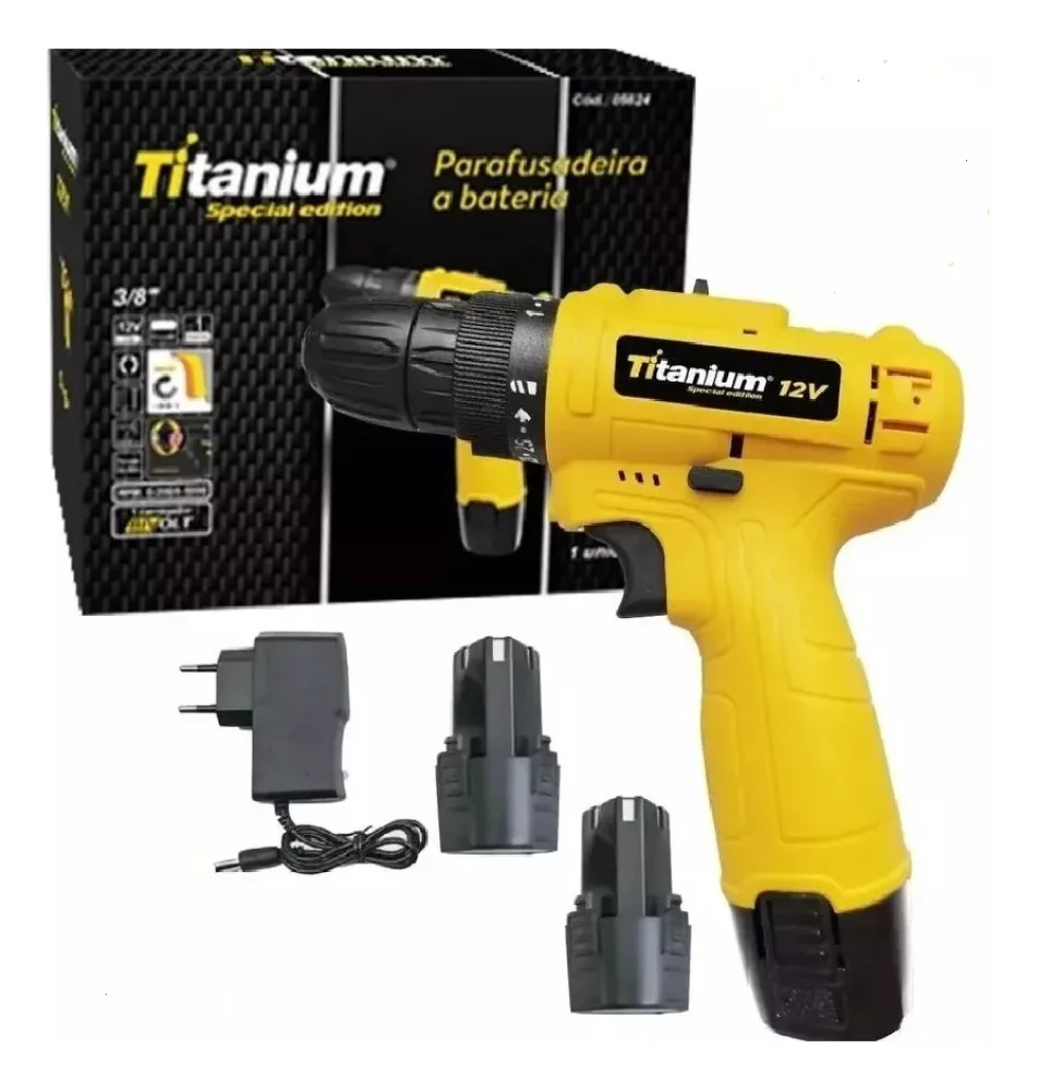 Parafusadeira Furadeira 12V 3/8" 7743 com 2 Baterias e Carregador - Titanium