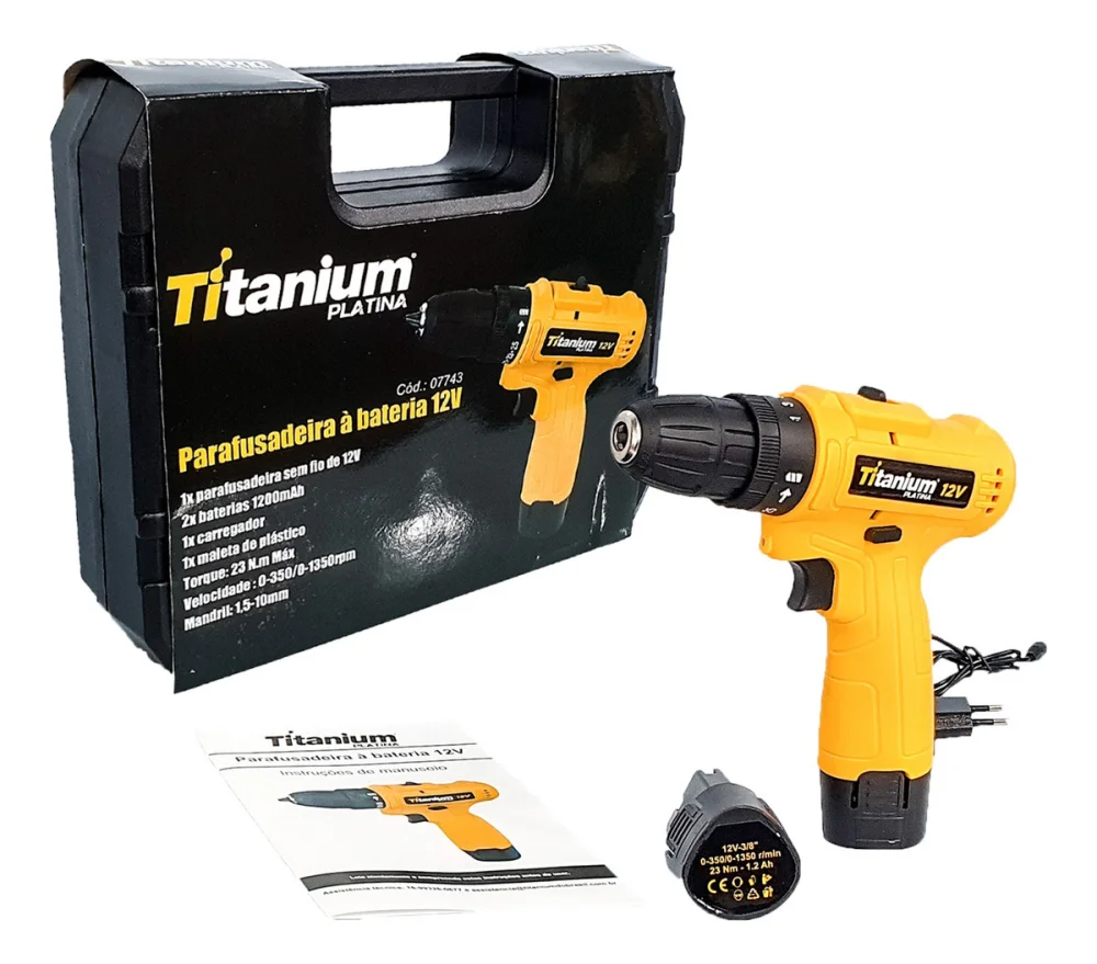 Parafusadeira Furadeira 12V 3/8" 7743 com 2 Baterias e Carregador - Titanium