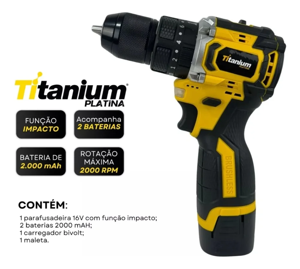 Parafusadeira Furadeira de Impacto Ti-2000P 16,8V com 2 Baterias e Carregador - Titanium