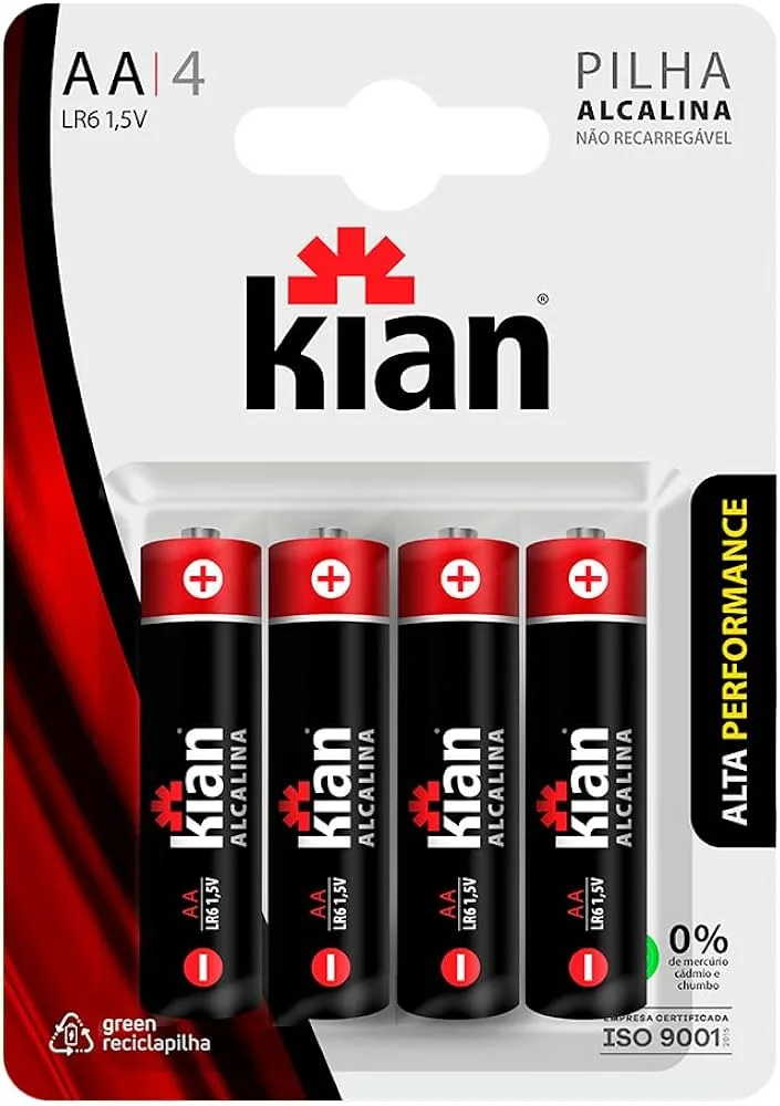 Pilha Alcalina Aa Pequena 4 Unidades - Kian
