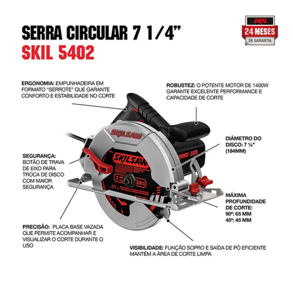 Serra Circular Profissional 7.1/4" 1400W 220V 5402 Skil