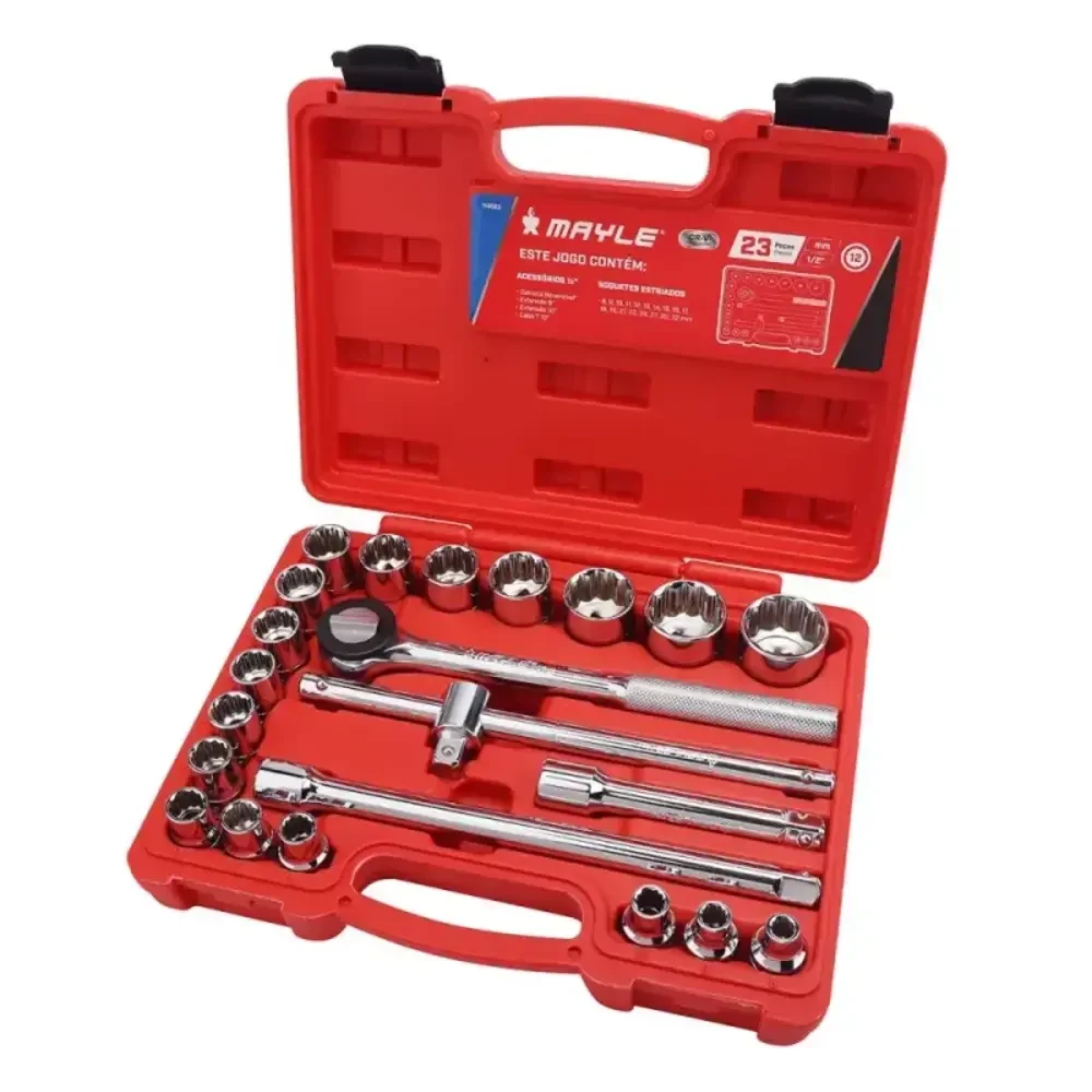 Soquete Estriado Encaixe 1/2 Jogo 8-32Mm 23 Peç Mayle 110023