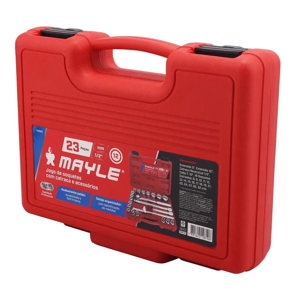 Soquete Estriado Encaixe 1/2 Jogo 8-32Mm 23 Peças Mayle 110023