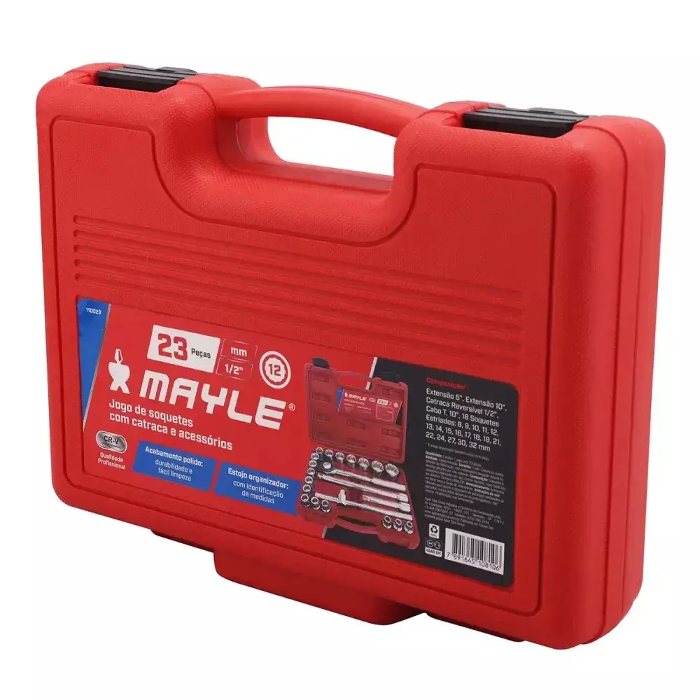 Soquete Estriado Encaixe 1/2 Jogo 8-32Mm 23 Peças Mayle 110023