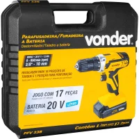 Furadeira Parafusadeira 3/8" a Bateria 20V Pfv 238 com Acessórios Vonder