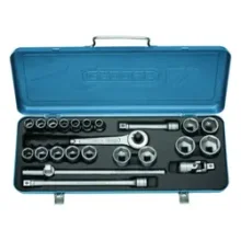 Jogo de Soquete Sextavado com Encaixe de 1/2" 3/8" - 1.1/4" com 23 Peças 015502 Gedore