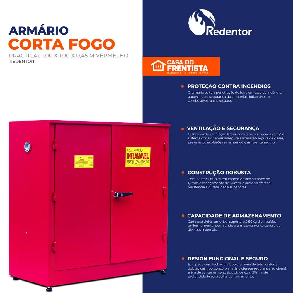 Armário Corta Fogo Practical 1,00 X 1,00 X 0,45 M Vermelho Redentor