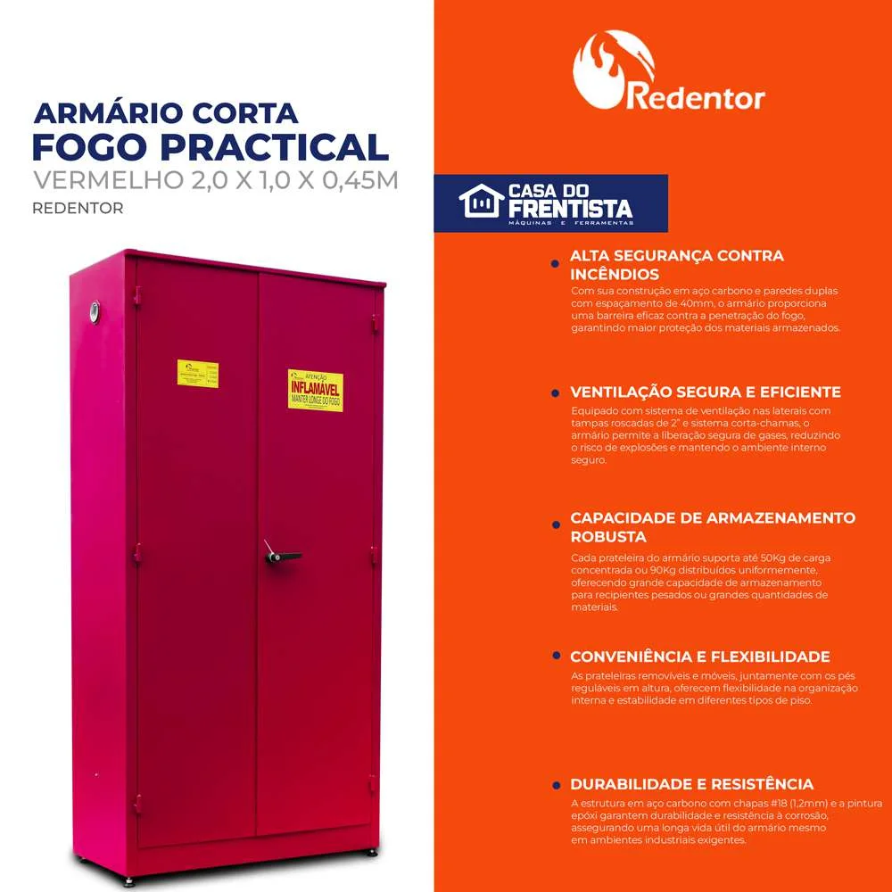 Armário Corta Fogo Practical Vermelho 2,0 X 1,0 X 0,45M Redentor