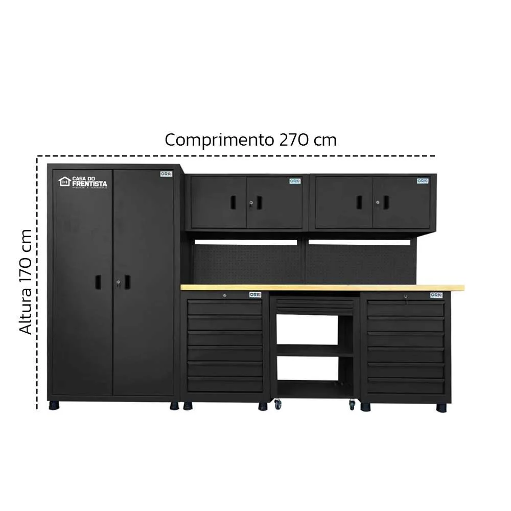 Armário Oficina Modulado Preto Completo - Ork