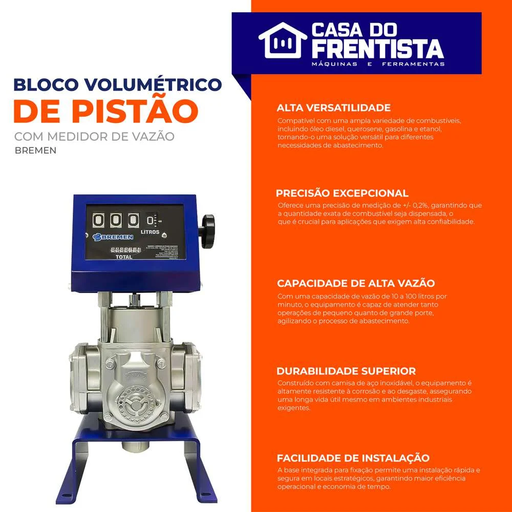 Bloco Volumétrico de Pistão 1 com Medidor de Vazão até 100Lpm Bremen 9644