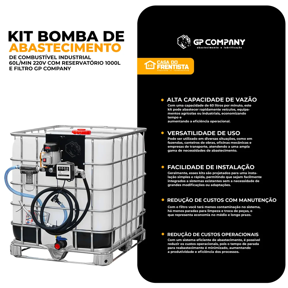 Bomba de Abastecimento 220V com Reservatório 1000L e Filtro Gp Company