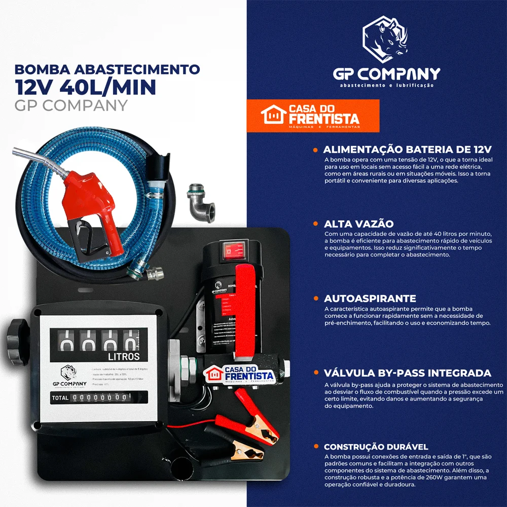 Bomba De Abastecimento Diesel 12V 40L/Min com Bico Automático GP Company