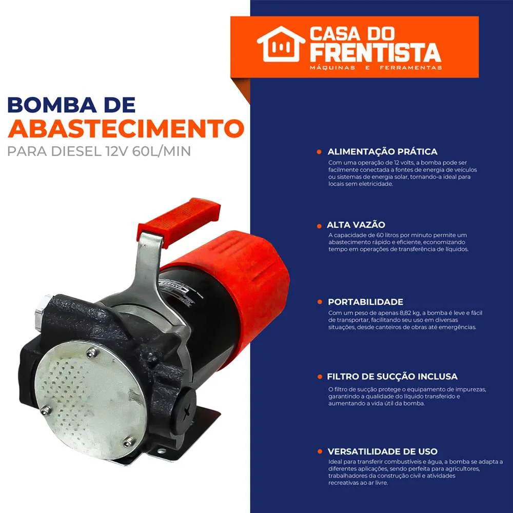 Bomba para Abastecimento de Diesel 12V 60L/Min