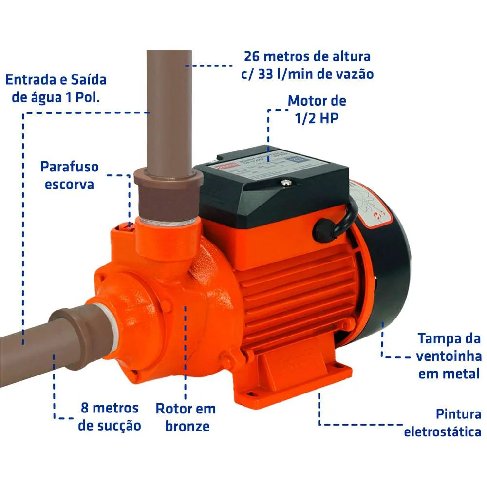 Bomba Periférica 05Hp 1/2Cv Intech Machine 60Hz Bp500 Monofásica 127V