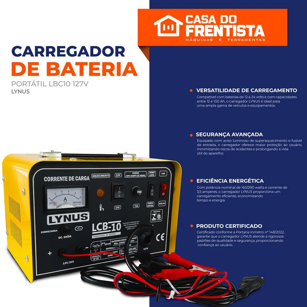 Carregador de Baterias Portátil Lbc10 127V Lynus