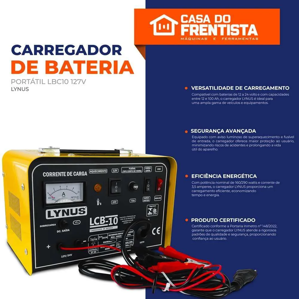 Carregador de Baterias Portátil Lbc10 220V Lynus