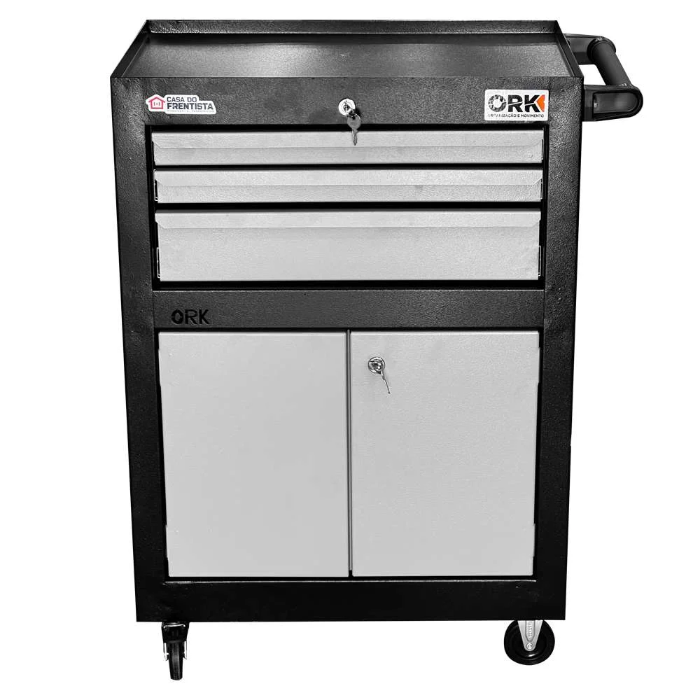 Carrinho de Ferramentas 3 Gavetas 2 Portas Preto Ork-070P