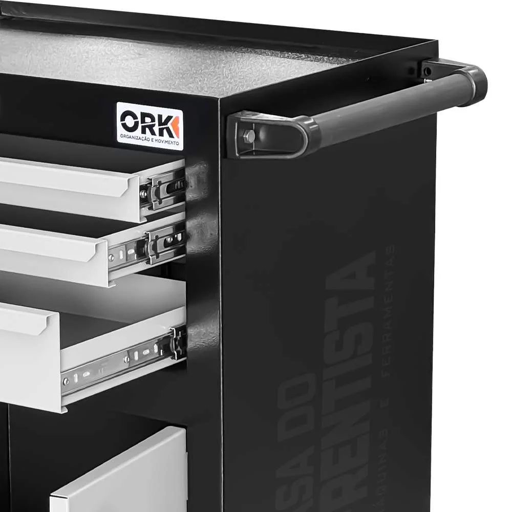 Carrinho de Ferramentas 3 Gavetas 2 Portas Preto Ork-070P