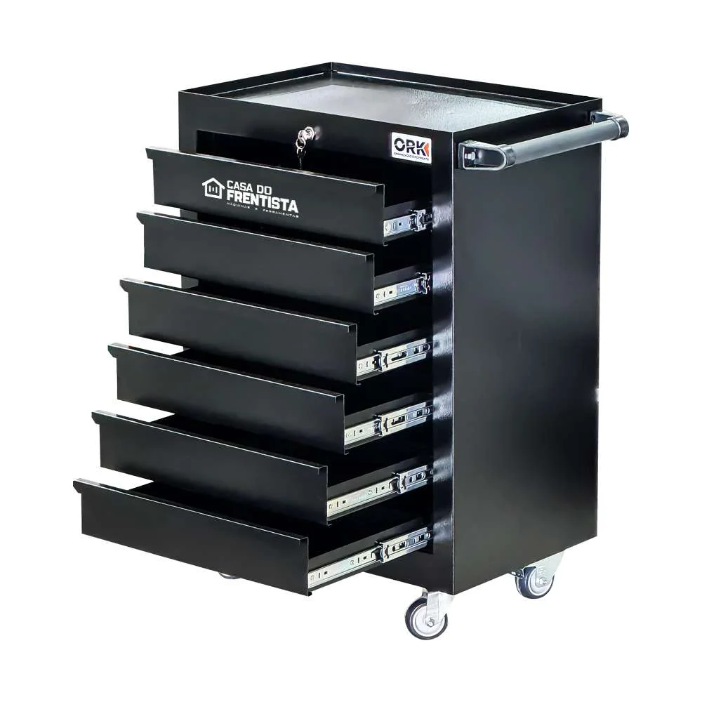 Carrinho de Ferramentas 6 Gavetas Fechado Preto Ork-041P