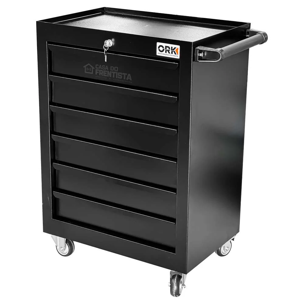 Carrinho de Ferramentas 6 Gavetas Fechado Preto Ork-041P