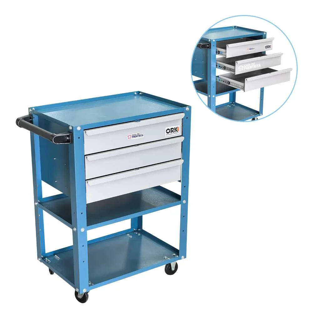 Carrinho de Ferramentas Aberto com 3 Gavetas 60X40X85Cm Ork Car-103
