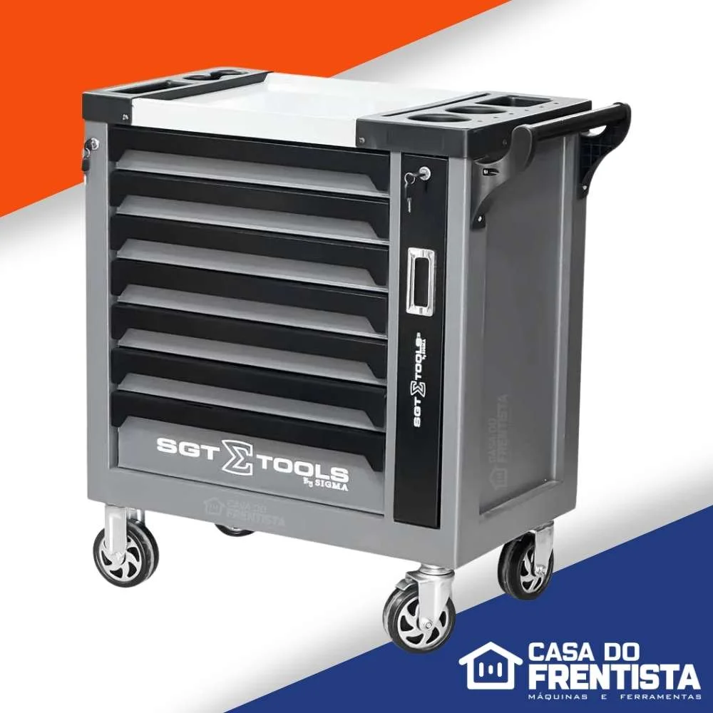 Carrinho de Ferramentas em Aço com 7 Gavetas Cinza e Preto - Sigmatools
