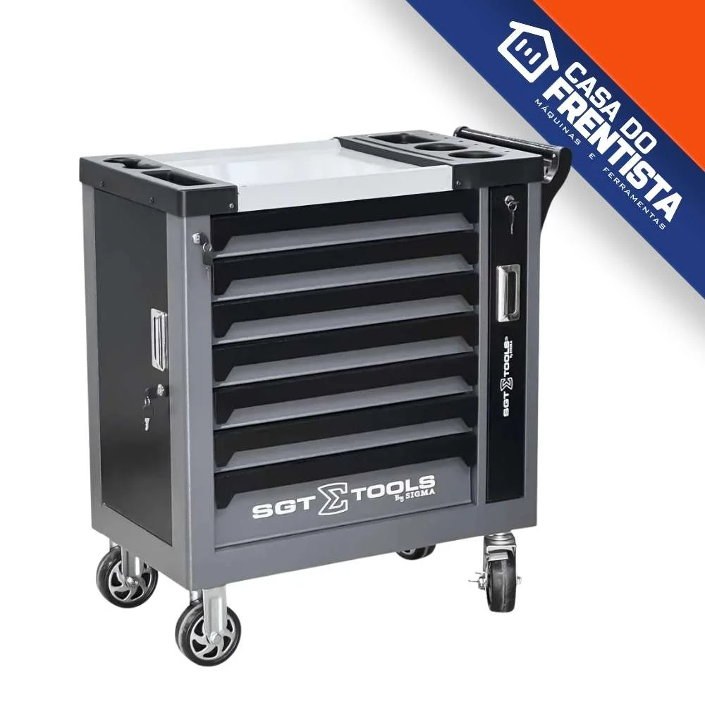 Carrinho de Ferramentas em Aço com 7 Gavetas Cinza e Preto - Sigmatools