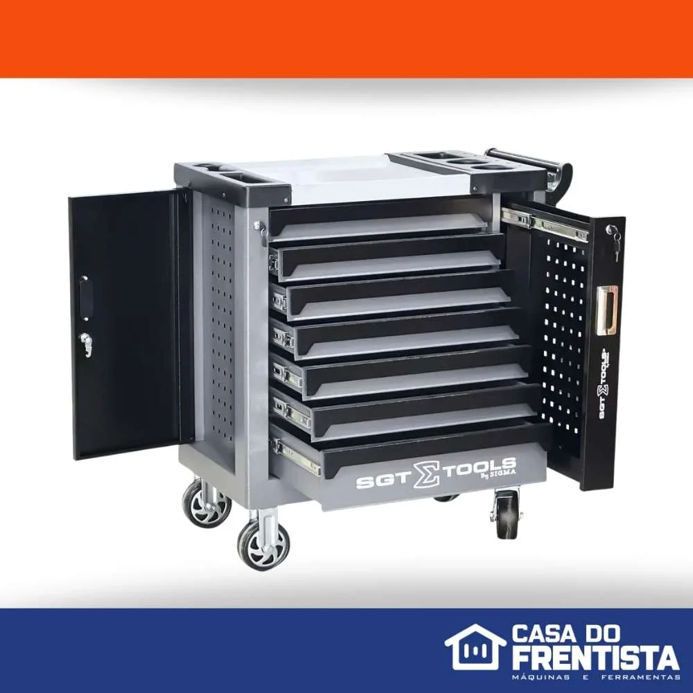 Carrinho de Ferramentas em Aço com 7 Gavetas Cinza e Preto - Sigmatools