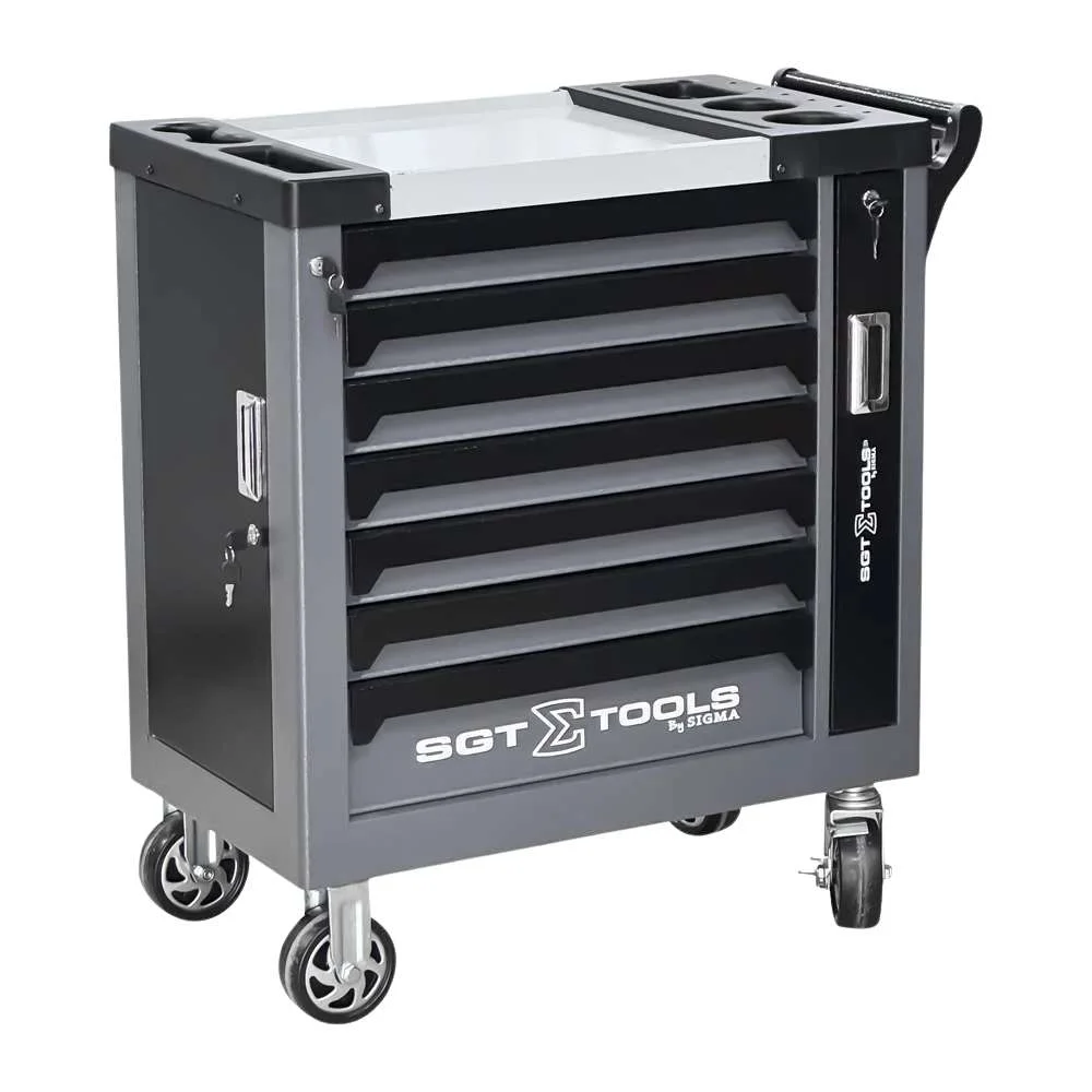 Carrinho de Ferramentas em Aço com 7 Gavetas Cinza e Preto - Sigmatools