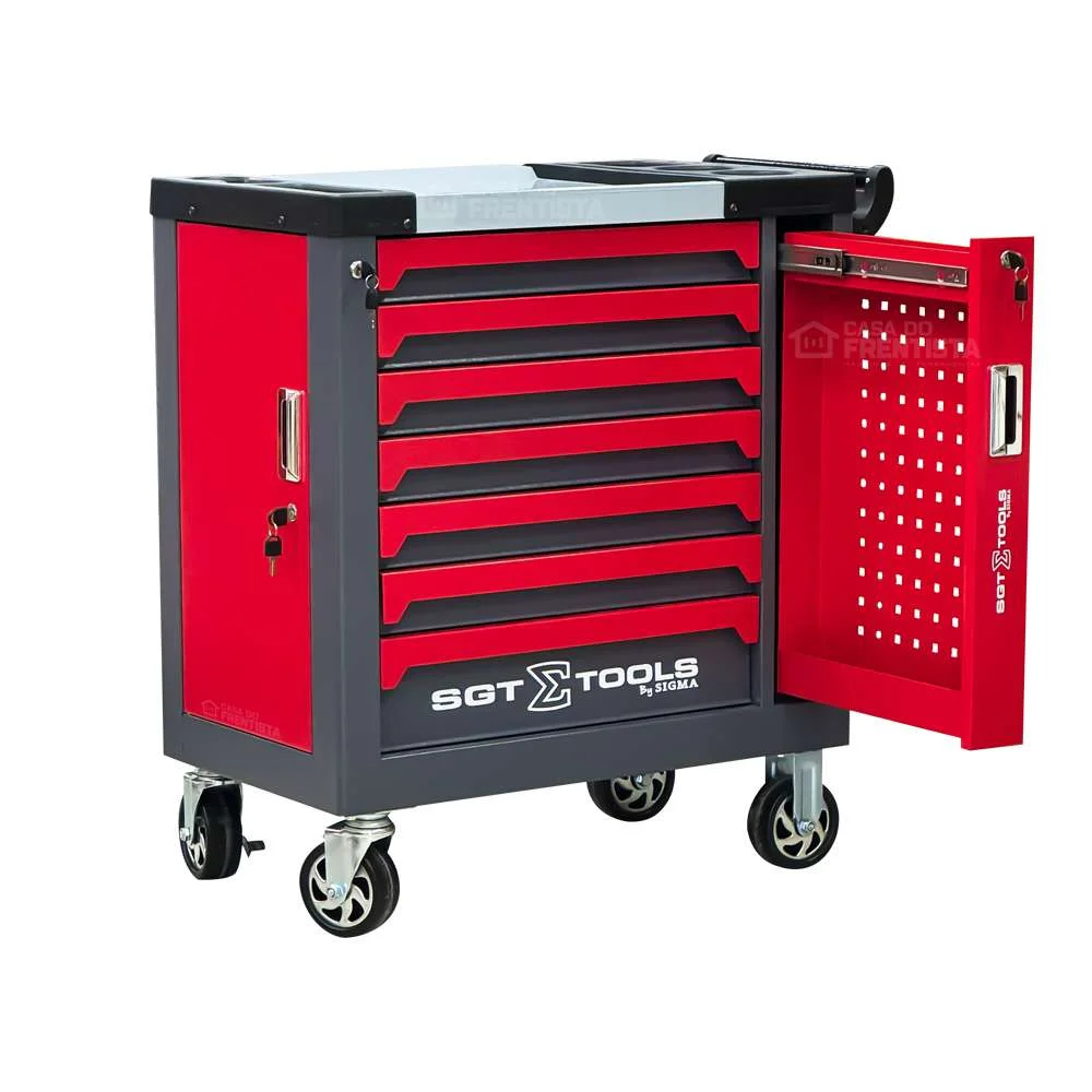 Carrinho de Ferramentas em Aço com 7 Gavetas Vermelho - Sigmatools