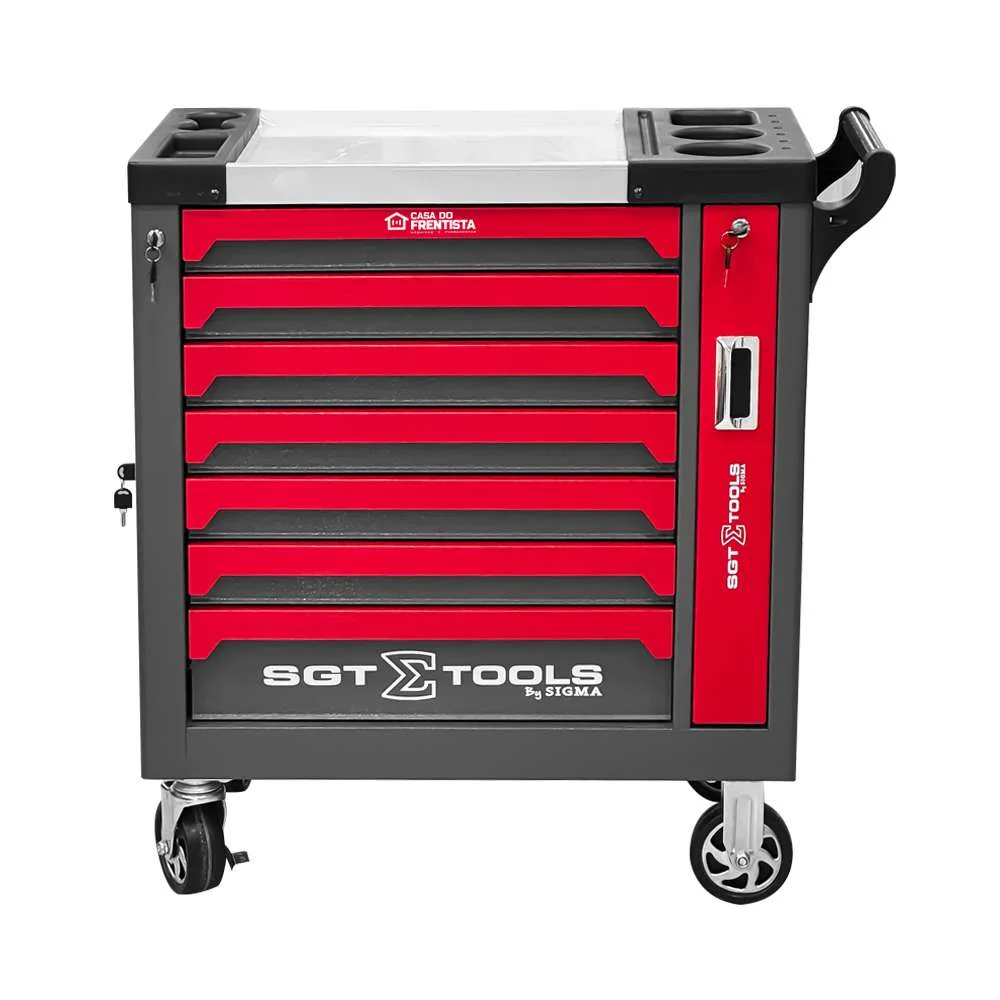 Carrinho de Ferramentas em Aço com 7 Gavetas Vermelho - Sigmatools