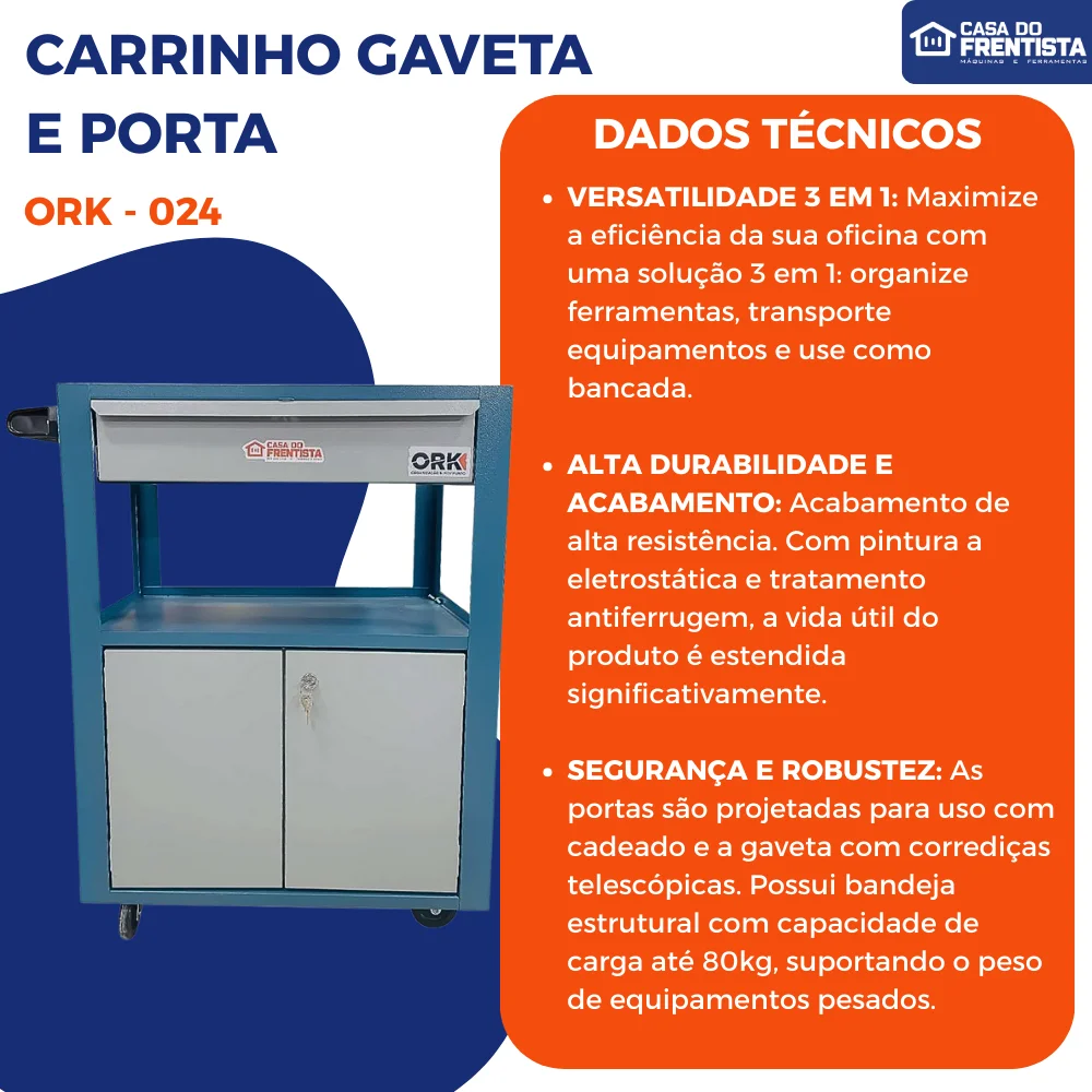 Carrinho Fechado 1 Gaveta e 2 Portas Ork Car-024