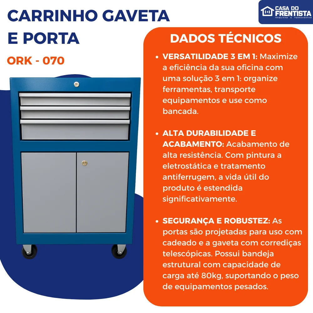 Carro de Ferramentas com 3 Gavetas e 2 Portas Ork