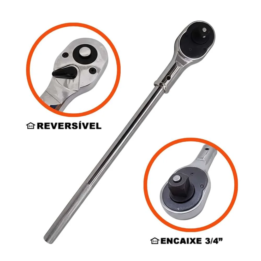 Catraca Reversível 3/4" Chave de Encaixe Profissional