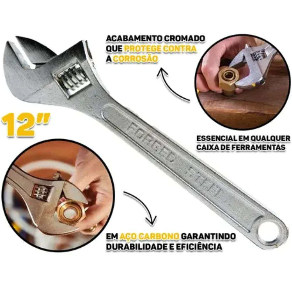 Chave Ajustável 12" Bremen R03800012 Aço Carbono Profissional