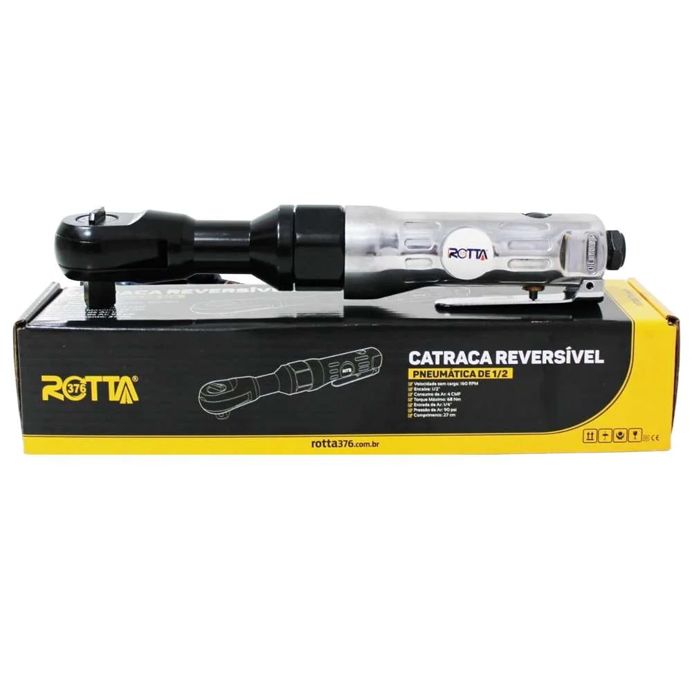 Chave de Catraca Pneumática Reversível 1/2 8Kg Rotta376 150 Rpm