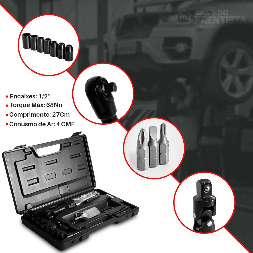Chave de Catraca Pneumática Reversível 1/2 8Kg Rotta376 150 Rpm
