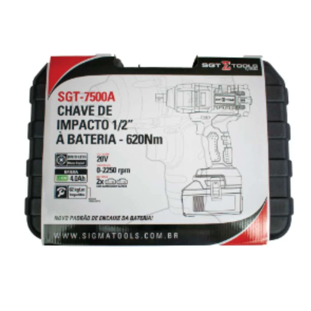 Chave de Impacto 1/2" 2250Rpm 62Kgf a Bateria 20V Brushless Sigma