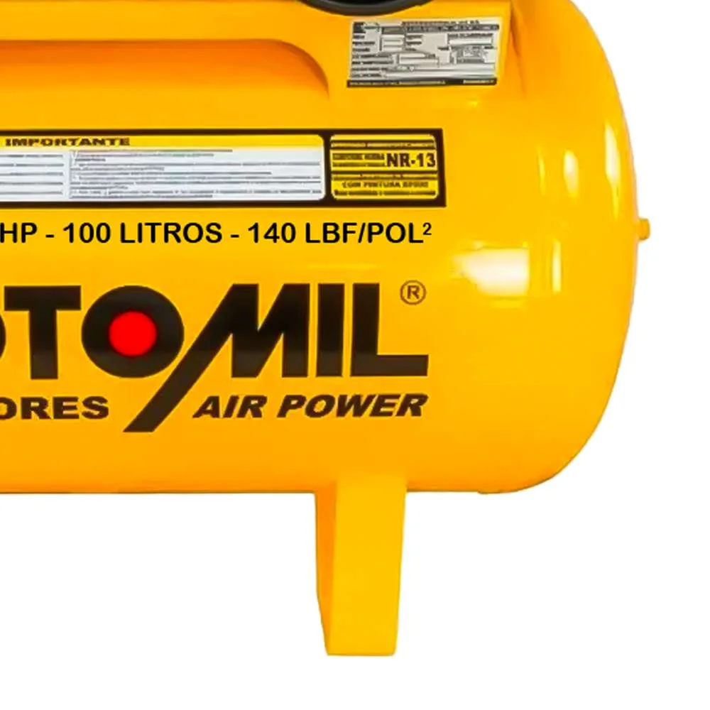 Compressor de Ar 10 Pés 2Hp 100L 220V Motomil