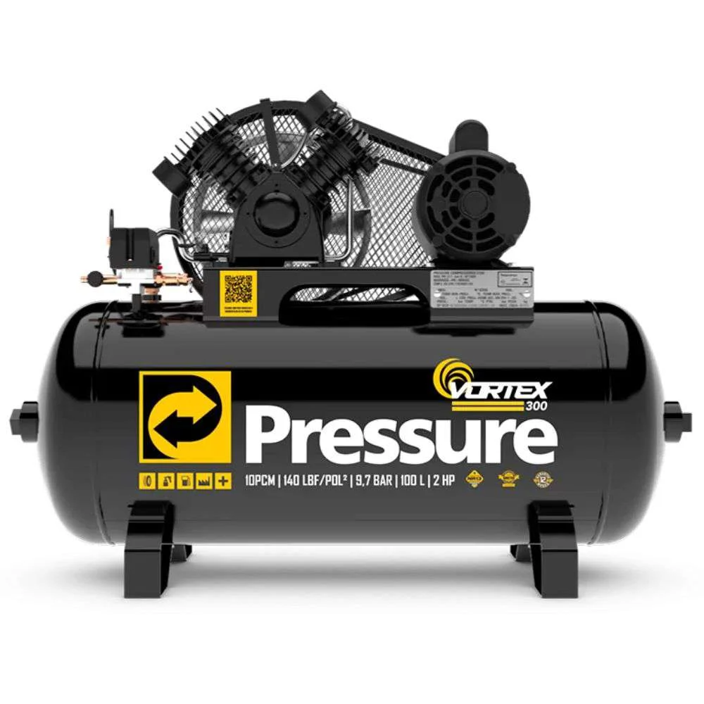 Compressor de Ar 10 Pés Monofásico 100L Vortex 300 Pressure