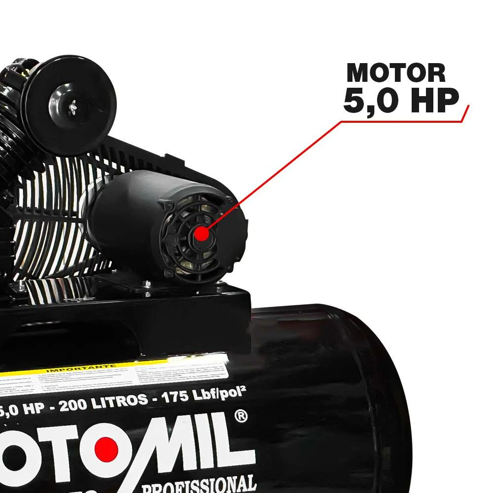 Compressor de Ar 20 Pés 175Lbs 200L 5,0Hp Motomil - 220V