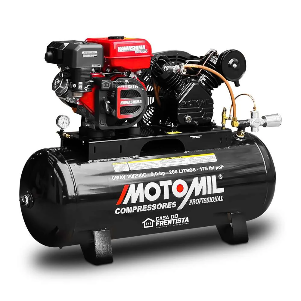 Compressor de Ar 20 Pés a Gasolina 9 Hp 200L Motomil