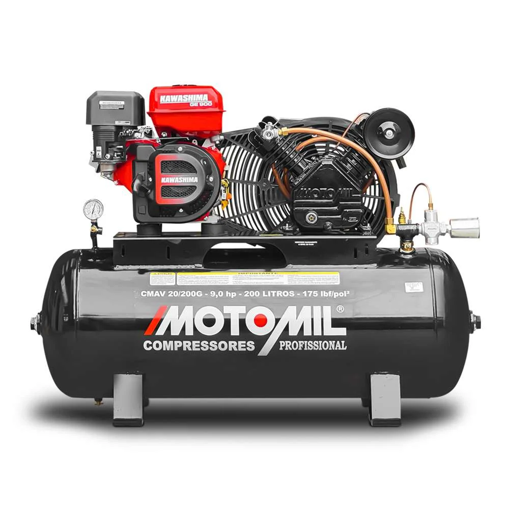 Compressor de Ar 20 Pés a Gasolina 9 Hp 200L Motomil