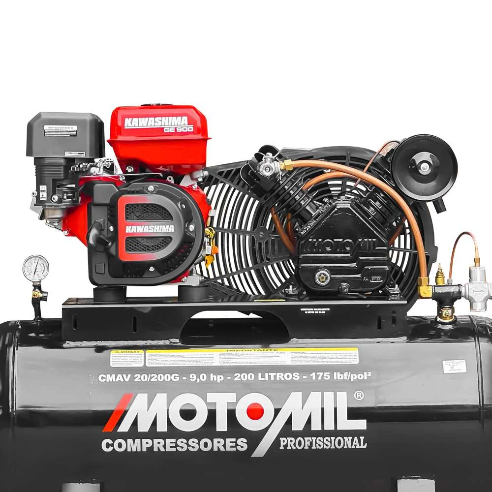 Compressor de Ar 20 Pés a Gasolina 9 Hp 200L Motomil