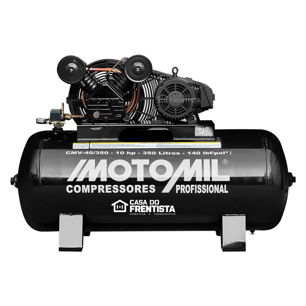 Compressor de Ar 40 Pés 350L 10Hp Trif. 220/380V Motomil