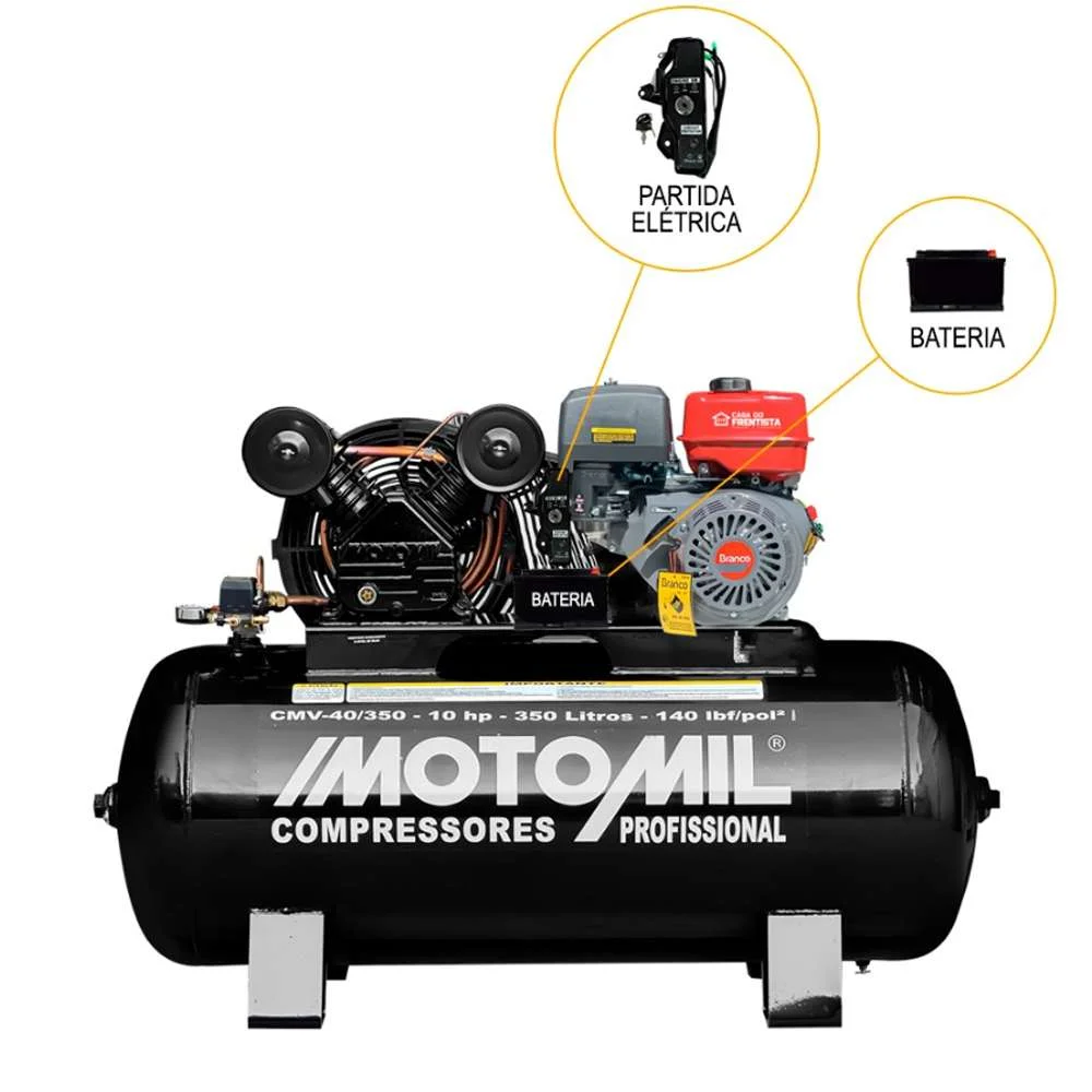 Compressor de Ar 40 Pés 350L a Gasolina 15Cv Motomil