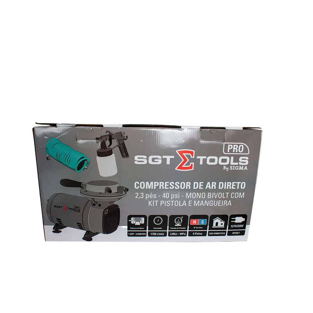 Compressor de Ar Direto 2,3 Pés 40Psi Bivolt com Acessórios