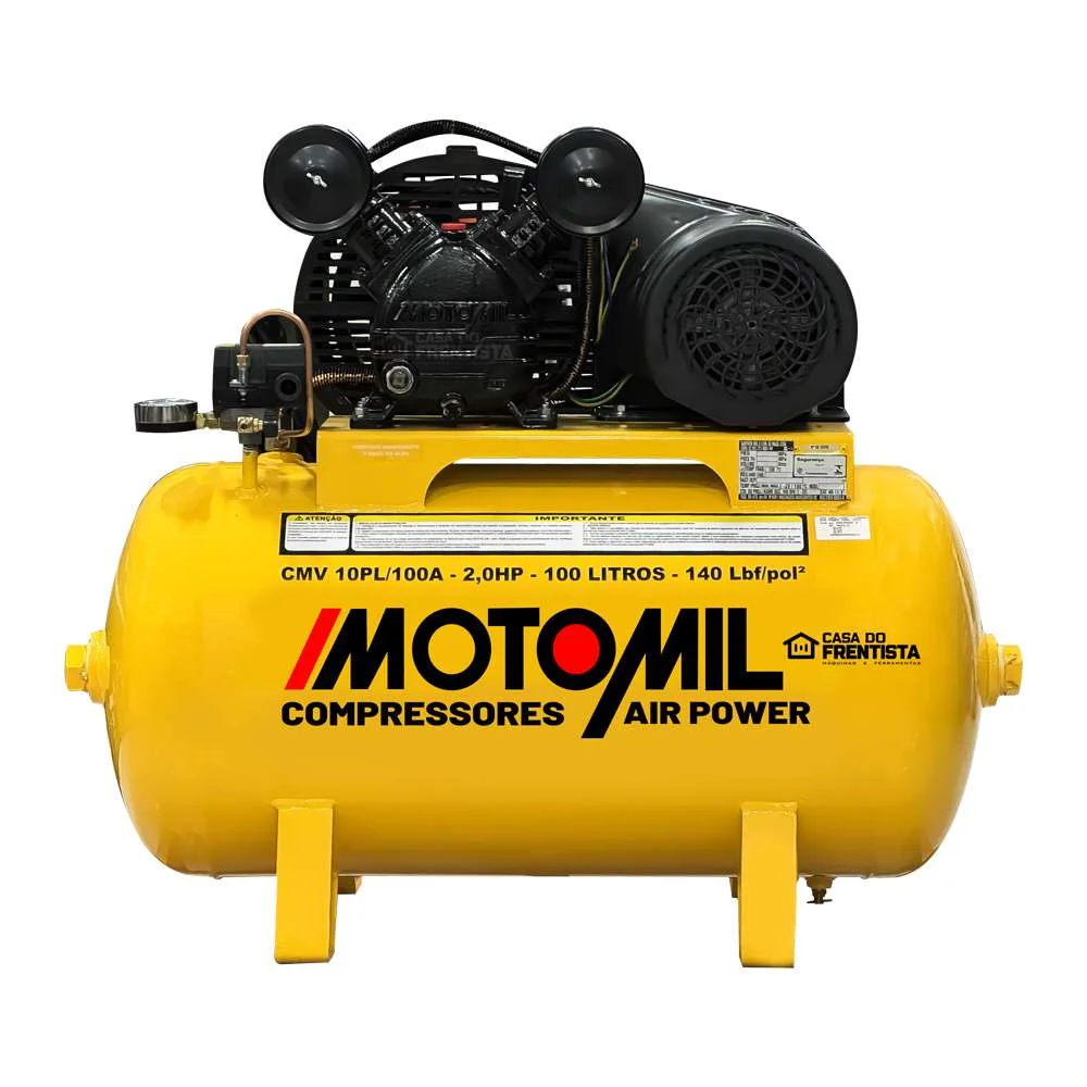 Compressor de Ar Monofásico 10 Pés 2 Hp 100L Motomil 220V