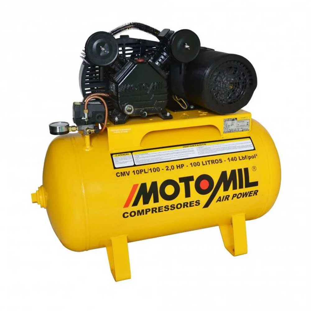 Compressor de Ar Monofásico 2Hp 60Hz 100L 10 Pés 127V Motomil