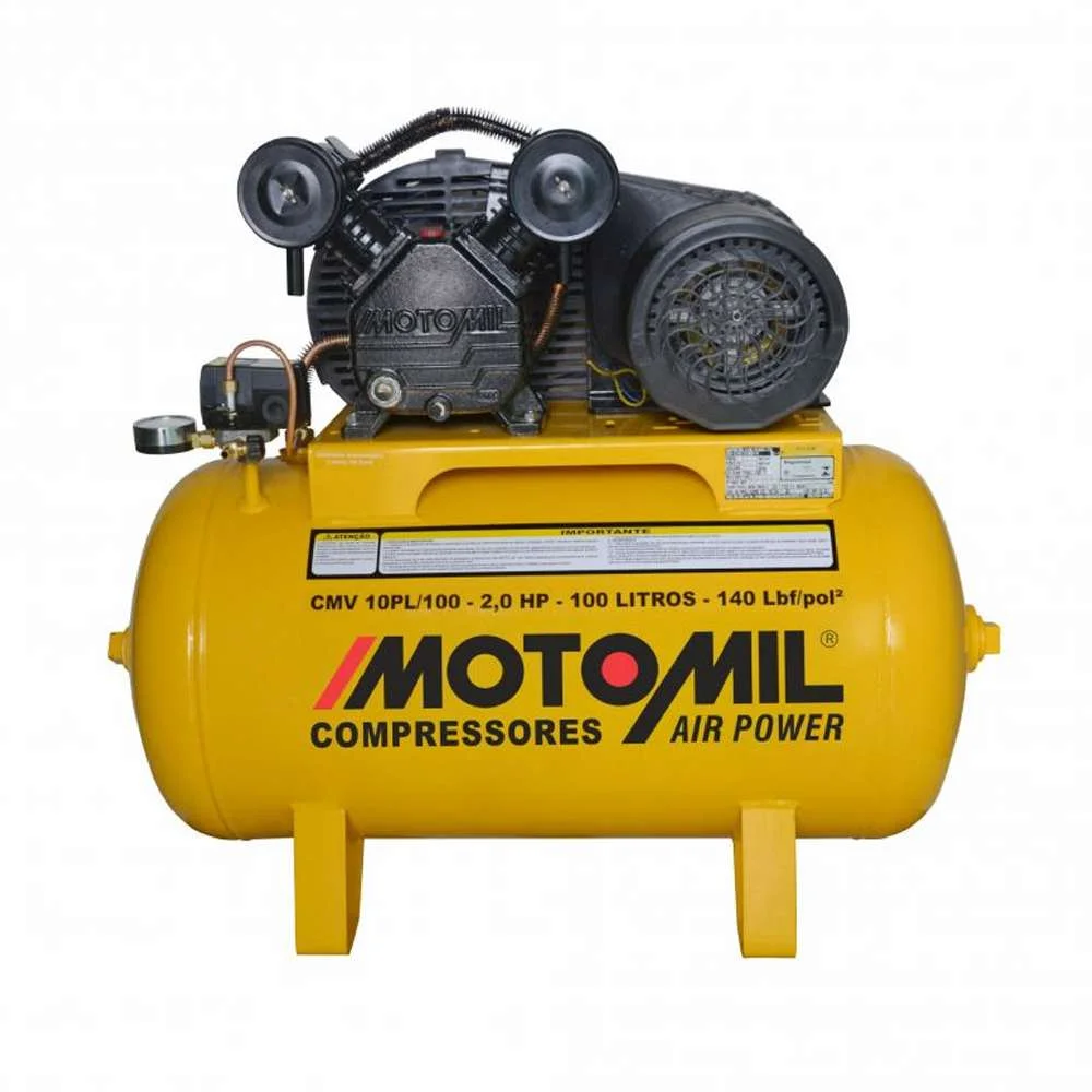 Compressor de Ar Monofásico 2Hp 60Hz 100L 10 Pés 127V Motomil